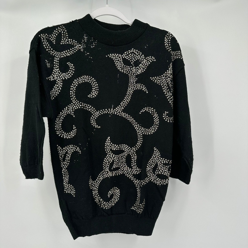 Women Vintage Grandma Sweater Size M Metallic Shimmer Maximalist Festive 80s 90s